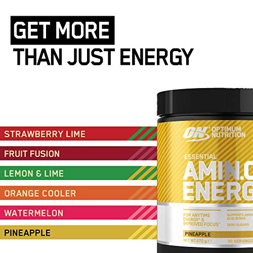 Optimum Nutrition Amino Energy Pre Workout Powder, Energy Drink with Beta Alanine, Vitamin C, Caffeine and Amino Acids, Pineapple, 30 Servings, 270 g, Packaging May Vary