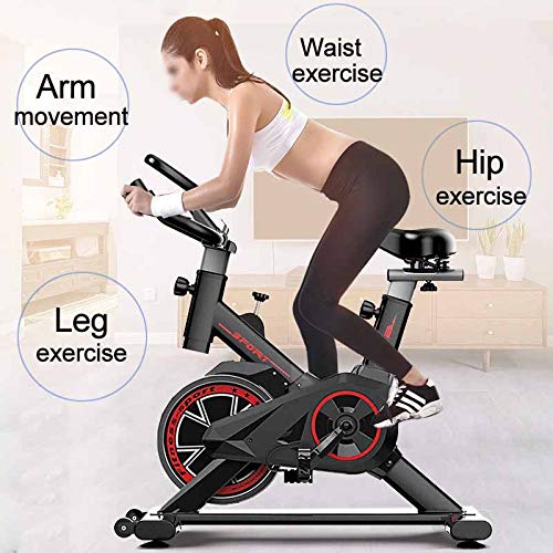 MUJING Indoor Cycling Bike Exercise Spin Bike Stationary, with Leather Resistance Pad Adjustable Seat and Handlebar Stability,Aerobic Training Cycle and Fitness Riding Bike for Home Cardio Workout