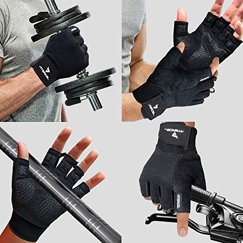 Atercel Gym Training Gloves, Best Workout Exercise Gloves for Crossfit, Cycling, Weight Lifting, Training, Breathable & Snug fit, for Men & Women (Black, XL)