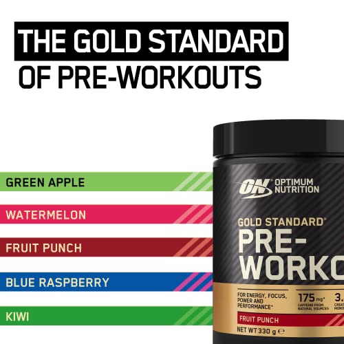 Optimum Nutrition Gold Standard Pre Workout Powder, Energy Drink with Creatine Monohydrate, Beta Alanine, Caffeine and Vitamin B Complex, Fruit Punch, 30 Servings, 330g, Packaging May Vary