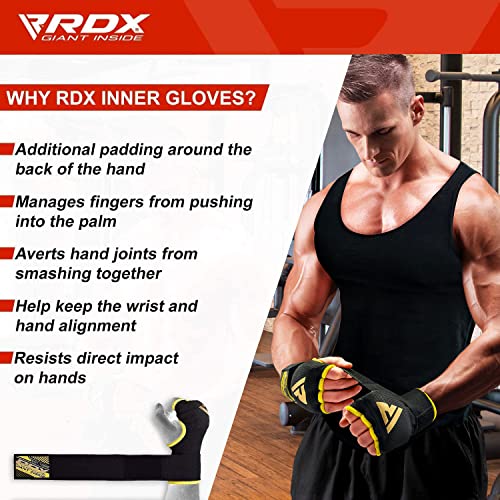 RDX Training Boxing Inner Gloves Hand Wraps MMA Fist Protector Bandages Mitts, Black Yellow, M