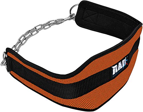 RAD Dip Belt with Chain for Men & Women – Dipping Pullups Powerlifting Weight Lifting Training Gym Bodybuilding Workouts Long Steel Comfortable Neoprene Waist 6.5in Support (Orange)