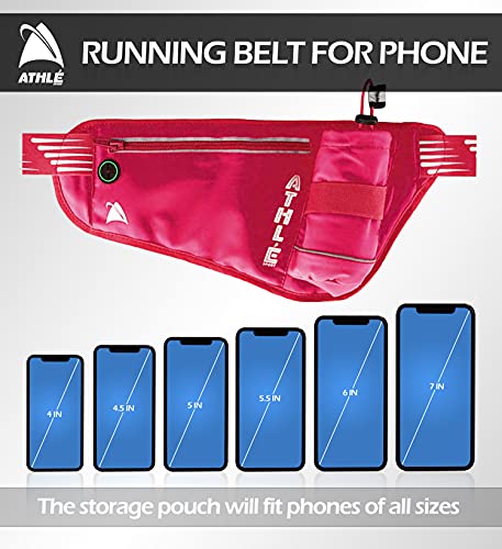 Athle Running Fanny Pack with Water Bottle Holder - Adjustable Run Belt Storage Pouch with Zipper Pocket For Sports and Travel – 360° Reflective Band – Fits iPhone Plus, Galaxy Note – Hot Pink