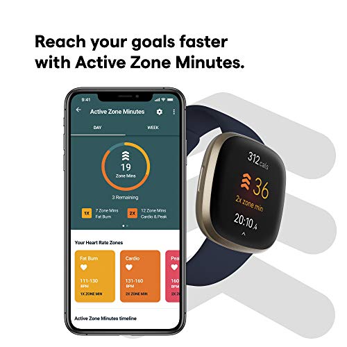 Fitbit Versa 3 Health & Fitness Smartwatch with GPS, 24/7 Heart Rate, Voice Assistant & up to 6+ Days Battery, Midnight/Soft Gold