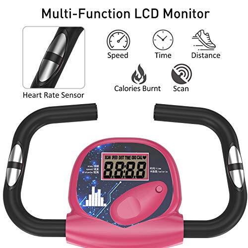 HOMCOM Magnetic Resistance Exercise Bike Foldable w/LCD Monitor Adjustable Seat Heart Rate Monitors Food Straps Foot Pads Home Office Fitness Training Workout - Pink