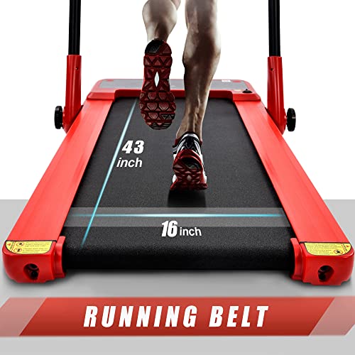 Electrical Motorized Treadmill Portable Folding Running Machine Fitness Exercise Cardio Jogging 1.5HP Powerful Motor 12km/h (Red)