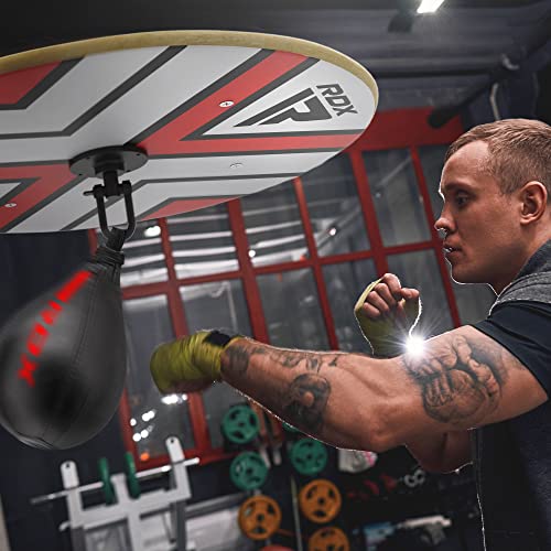 RDX Speed Bag Boxing Ball and Swivel Set, Maya Hide Leather Dodge Striking Mount Kit with Additional Bladder, MMA Muay Thai Punching Workout Kicking Martial Arts Training Home Gym Exercise Speedball