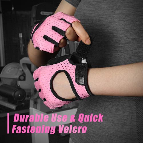 Fitself Gym Gloves Non-Slip Weight Lifting Gloves Men Women Breathable Workout Training Fitness Gloves for Crossfit Powerlifting Bodybuilding Cycling Pink Medium