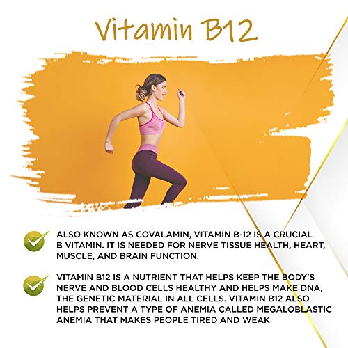 Vitamin B12 1000mcg High Strength Timed Release Max Absorption B12 Supplement Contributes to The Reduction of Tiredness and Fatigue, Helps The Nervous System and Energy Levels GMP, Made in UK