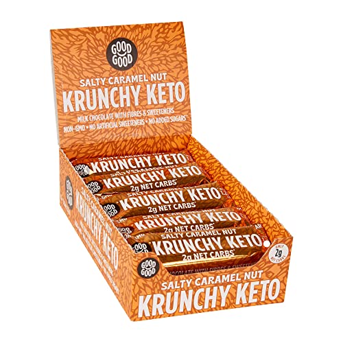 GOOD GOOD Krunchy Keto Bar Salty Caramel - No Added Sugar - High Fibre Low Carb Protein Bar - Suitable for Diabetics & Sugar Intolerant Individuals (15x35g)