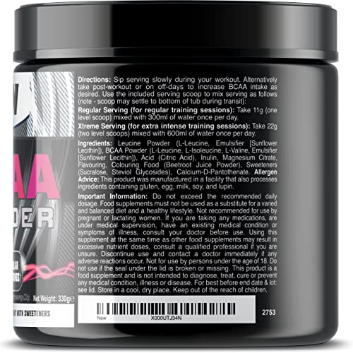 BCAA Powder (Berry Flavour) - 14,000mg+ BCAAs Per Serving - 10:1:1 Ratio - BCAA Amino Acids Drink - Pre Workout, Intra Workout & Post Workout - 330 Grams