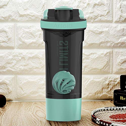 Artoid Mode 720ml Inspirational Sports Fitness Workout Protein Shaker Bottle with Twist and Lock Protein Box Storage, Dual Mixing Technology with Shaker Balls & Mixing Grids - BPA Free