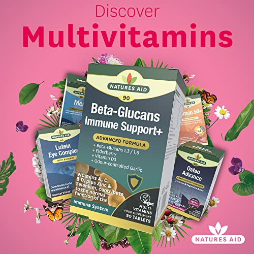 Natures Aid Beta-Glucans Immune Support + 90 Tablets (Award-winning Formula, with Beta Glucans (1,3/1,6), Elderberry, Vitamin D3 and Odour-controlled Garlic, Vegan Society Approved, Made in the UK)
