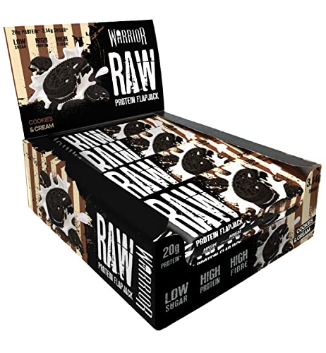 Warrior Raw High Protein Flapjack Bars 21g Protein Each - Low Sugar Snack Bars - Pack of 12 (Cookies & Cream) - Gym Store | Gym Equipment | Home Gym Equipment | Gym Clothing