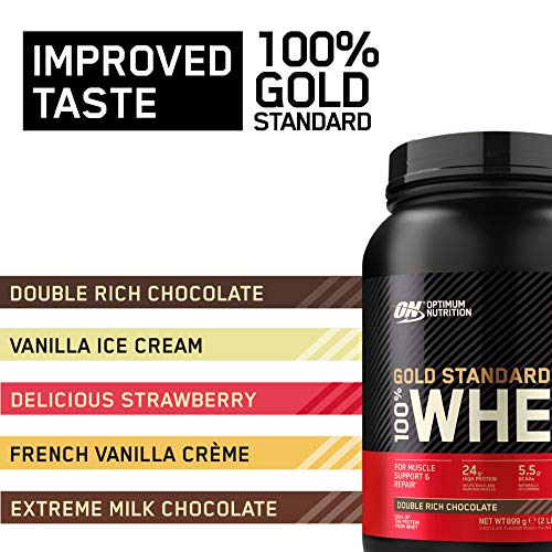 Optimum Nutrition Gold Standard Whey Protein, Muscle Building Powder With Naturally Occurring Glutamine and Amino Acids, Double Rich Chocolate, 146 Servings, 4.53kg, Packaging May Vary