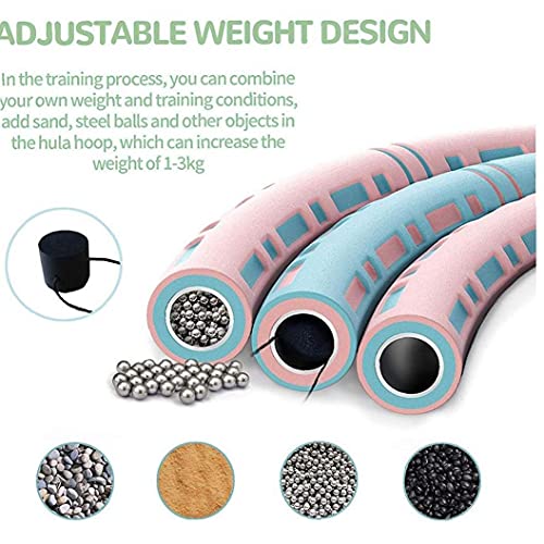 Fitness Hula Hoops Stainless Steel 6-Section Detachable Weighted Hula Hoop Beginner Soft Hoola Hoops Adjustable Weights for Home Fitness Exercise