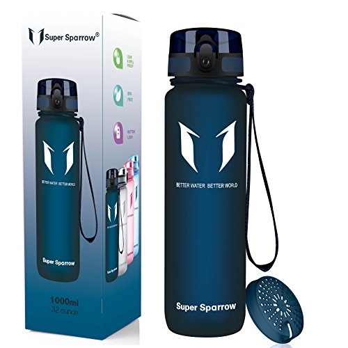 Super Sparrow Sports Water Bottle - 350ml & 500ml & 750ml & 1000ml - Non-Toxic BPA Free & Eco-Friendly Tritan Co-Polyester Plastic - For Running, Gym, Yoga, Outdoors and Camping