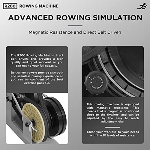 JLL® R200 Luxury Home Rowing Machine, 2022 Model Rowing Machine Fitness Cardio Workout with Adjustable Resistance, Advanced Driving Belt System,