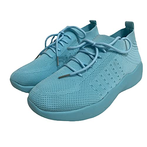 Womens Walking Shoes UK,Ladies Fashion Slip-on Summer Trainers Breathable Mesh Sneaker,Comfortable Wedge Platform Shoes Super Soft Tennis Outdoor Shoes UK Size 3-7 Light Blue