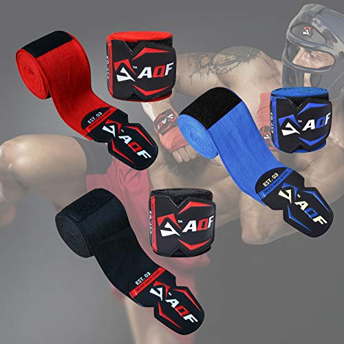 AQF Boxing Hand Wraps Elasticated Bandages 4.5-meter – for Combat Sports, MMA, Kick Boxing and Muay Thai (Pack of 3 Pairs)