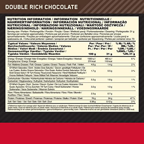 Optimum Nutrition Gold Standard Whey Muscle Building and Recovery Protein Powder With Naturally Occurring Glutamine and Amino Acids, Double Rich Chocolate, 73 Servings, 2.26kg, Packaging May Vary