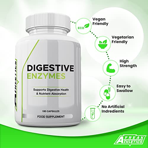 Digestive Enzyme Supplements - 180 Capsules Digestive Enzymes with Plant Based Ingredients - Supports Gut and Daily Digestive Health