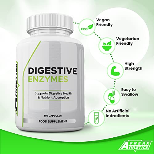 Digestive Enzyme Supplements - 180 Capsules Digestive Enzymes with Plant Based Ingredients - Supports Gut and Daily Digestive Health - Gym Store