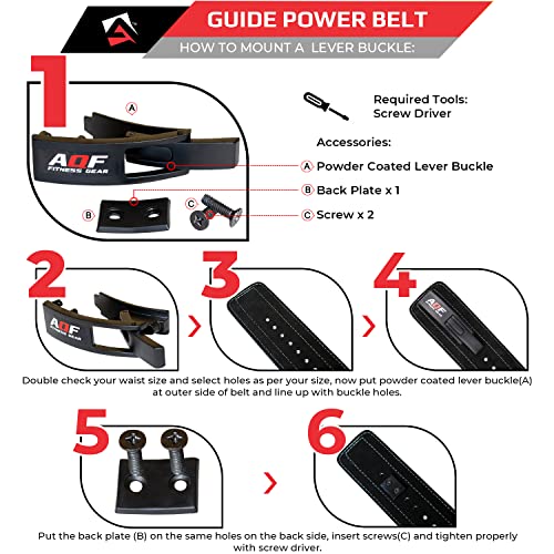 AQF Leather Weight Lifting Belt Powerlifting Belt Back Support – 4” Wide x 10mm Thick Lever Buckle Cowhide Leather Training Belt Suede Lining Black & Brown (M, Black)