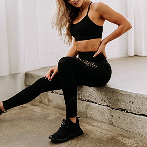 FITTOO Women High Waist Hollow Out Lace Patchwork Slim Yoga Pants Fitness Gym Workout Leggings, Black, S - Gym Store | Gym Equipment | Home Gym Equipment | Gym Clothing