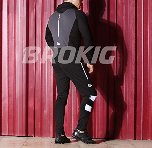 BROKIG Mens Gym Zip Hoodie Running Fitness Hooded Sweatshirt Zipper Pockets (L, Black)