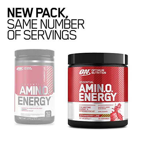 Optimum Nutrition Amino Energy Pre Workout Powder, Energy Drink with Beta Alanine, Vitamin C, Caffeine and Amino Acids, Strawberry Lime, 30 Servings, 270 g, Packaging May Vary - Gym Store | Gym Equipment | Home Gym Equipment | Gym Clothing