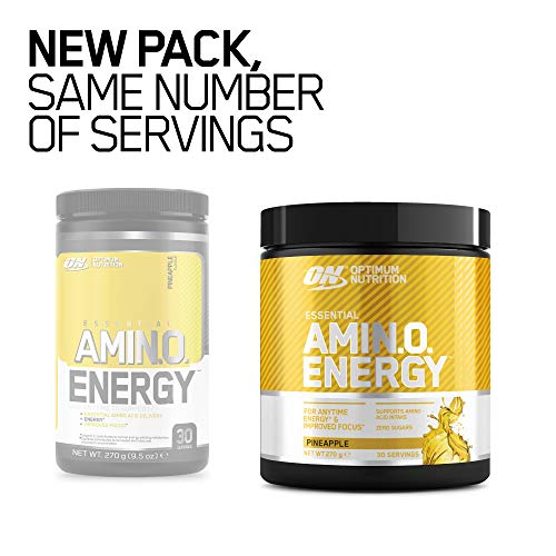 Optimum Nutrition Amino Energy Pre Workout Powder, Energy Drink with Beta Alanine, Vitamin C, Caffeine and Amino Acids, Pineapple, 30 Servings, 270 g, Packaging May Vary