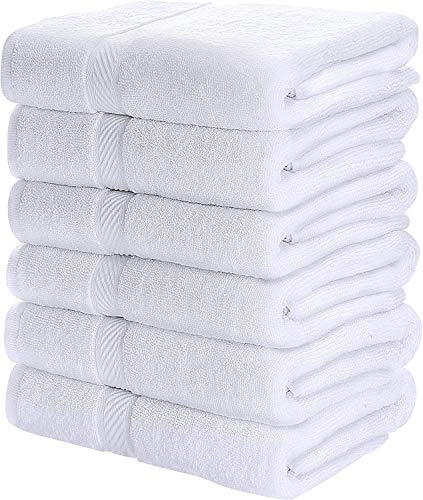 Utopia Towels - Premium 100 % Cotton White Small Bath Towel Set (6 Pack, 56 x 112 Centimetres) - Lightweight, High Absorbency - Multipurpose Quick Drying Pool Gym White Towel Set