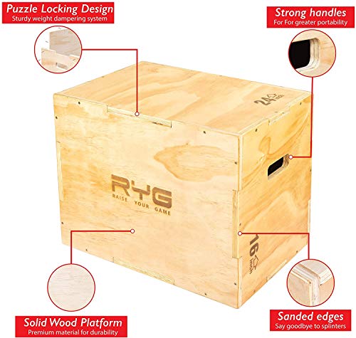 Raise Your Game Wood Plyometric Box Workout Set, Plyo Jump Training, Agility, MMA, and Basketball Conditioning (20x24x30)
