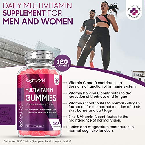 High Strength Chewable Multivitamin Gummies - 120 Count Vegetarian 14 Essential Multivitamins & Minerals Supplement, Vitamin C, A, D, B, Biotin + Zinc, Multivitamin Tablets For Men & Women Alternative