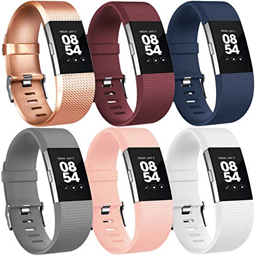 Vancle [6-Pack] Compatible for Fitbit Charge 2 Strap, Adjustable Replacement Strap with Aluminum Alloy Buckle for Fitbit Charge 2 (B, Small)