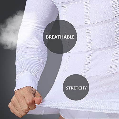 NonEcho Men's Body Shaper Slimming Shirt Compression Baselayer Long Sleeve T-Shirts Tank Top Shapewear - white - L