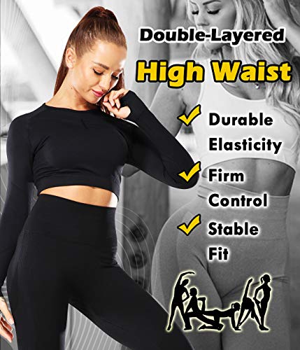 SLIMBELLE® Women Seamless Gym Leggings High Waisted Yoga Pants Compression  Sports Tights For Running Workout Fitness Scrunch Bums Butt Push Up Black  Size M