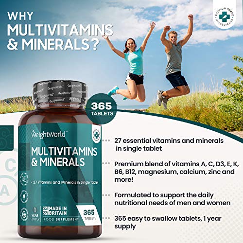 Multivitamins and Minerals for Adults - 365 Vegetarian Tablets (1 Year Supply) 27 Vitamin and Mineral Super Complex, Vitamins for Men & Women, Micro Multivitamin Tablets, Keto Friendly - Made in UK