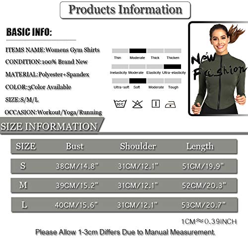 SotRong Women's Full Zip-up Sports Jacket Slim Fit Workout Running Gym Yoga Crop Top Long Sleeve with Thumb Holes Black S