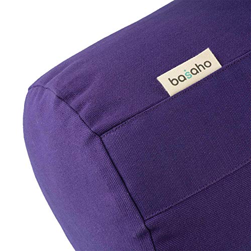 Basaho Yoga Bolster | Organic Cotton | Buckwheat Hulls | Removable Washable Cover (Pure Purple)