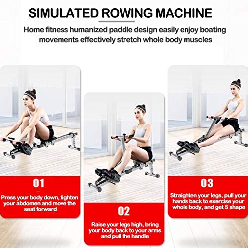Yinguo Folding Rowing Machine, Adjustable Height and Resistance Steel Rowing Machine with 12 Resistance Levels Multi-Data Display and 8 Silent Rolls
