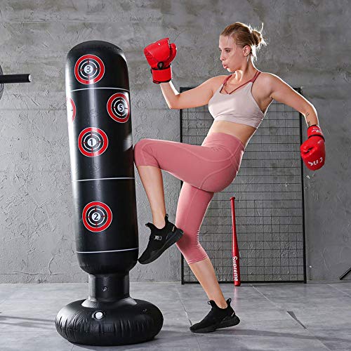 LncBoc Inflatable Punch Bag 160cm, Inflatable Heavy Boxing Bag, Free-standing Target Stand Tumbler Black, Punching Kick Training Tumbler Bag for Relieving Pressure Body Building