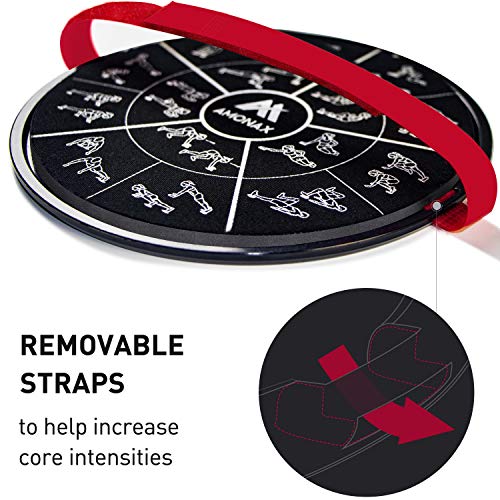 Amonax Core Sliders, Double Sided Gliding Discs with Straps. Ab Gliders for Core Exercise Fitness at Gym & Home, Dual Side Slider Strength Glider Pairs for Carpet, Wood, Tiled Floor