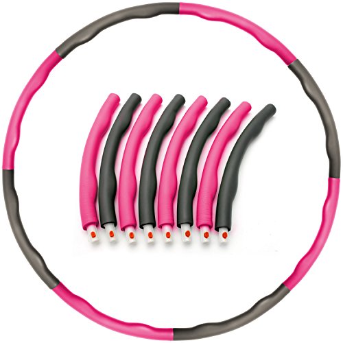 GadgetZone® 1.2KG Exercise Hula Hoop Padded Fitness Equipment Home Gym Workout Weighted Hoop 8 Parts Portable Compact Pink/Grey