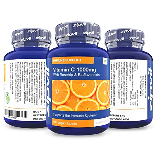 Vitamin C 1000mg with Bioflavonoids, 100 Vegan Tablets. Supports The Immune System. Contributes to a Reduction in Tiredness and Fatigue.