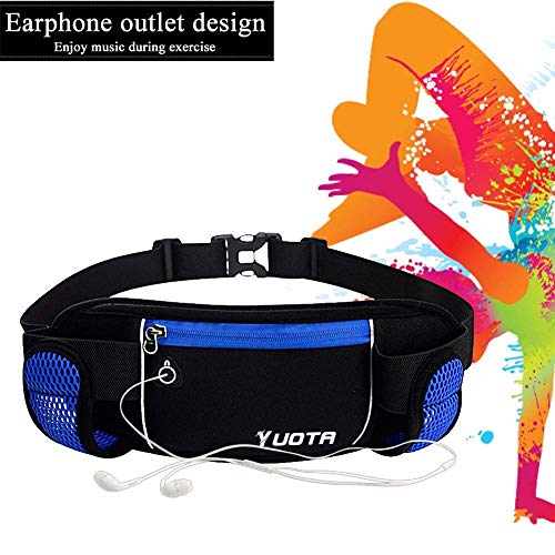 YUOTA Running Belt Waist Pack w/t 2 Water Bottles and Holders, Waterproof Sport Bum Bag Cycling Waist Bag for Man and Woman Fitness, Elastic Strap and Headphone Hole for Camping Climbing Hiking