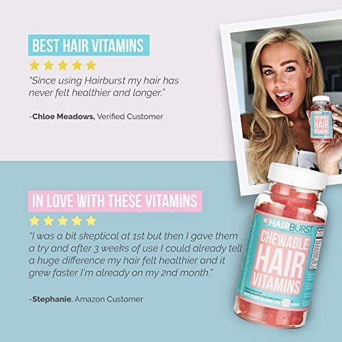 Chewable Hair Vitamins for Hair Growth - Anti Hair Loss & Thinning Hair Multivitamins - Skin Nails Hair Supplements for Women - Biotin Hair Regrowth Pills - 60 Chewy Gummy Tablets 1 Month - Hairburst