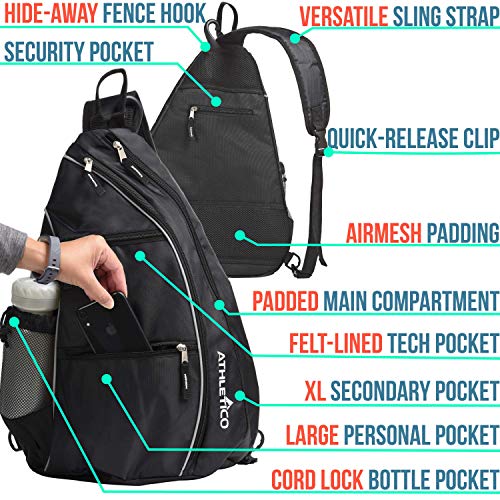 Athletico Sling Bag - Crossbody Backpack for Pickleball, Tennis, Racketball, and Travel for Men and Women (Black)