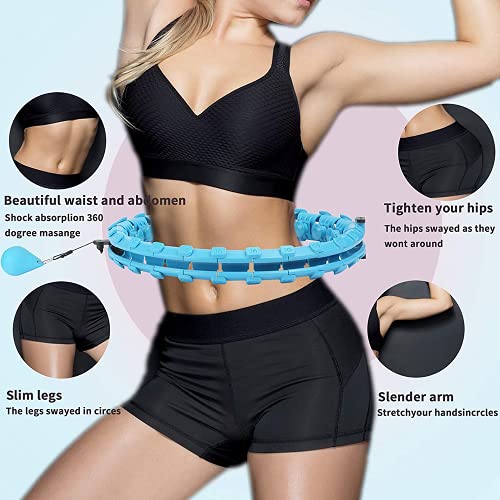 Wondsea Smart Hula Ring Hoops Weighted Hula Circle Exercising 2 in 1 Abdomen Fitness Weight Loss Massage 360° Auto-Spinning 24 Detachable Knots Adjustable Size Non-Falling(Blue)